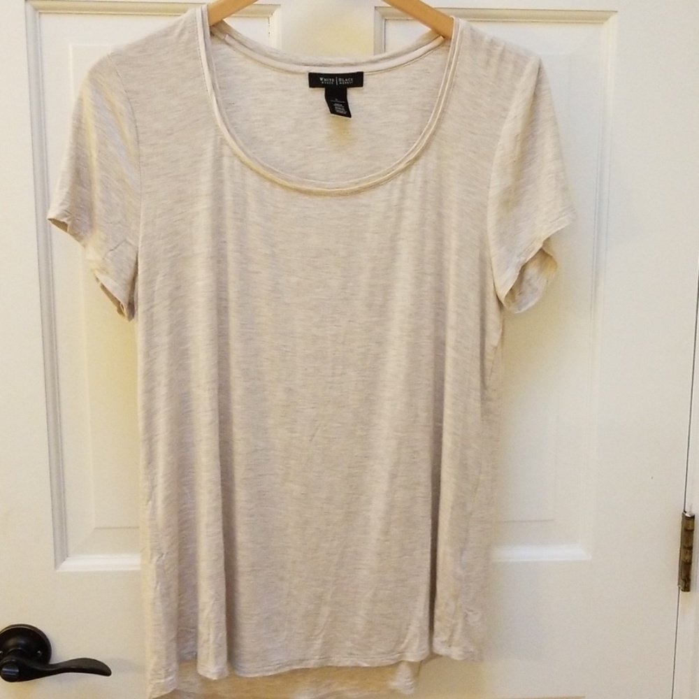 WHBM sz L short-sleeved blouse with satin neckline